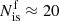 $ N^{\mathrm{f}}_{\mathrm{is}}\approx 20 $
