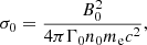 $$ \begin{aligned} \sigma _0=\frac{B^2_0}{4\pi \Gamma _0 n_0 m_{\rm e}c^2}, \end{aligned} $$