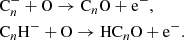 $$ \begin{aligned} \begin{aligned}&\mathrm{C}_{n}^- + \mathrm{O} \rightarrow \mathrm{C}_{n}\mathrm{O} + \mathrm{e}^-, \\&\mathrm{C}_{n}\mathrm{H}^- + \mathrm{O} \rightarrow \mathrm{HC}_{n}\mathrm{O} + \mathrm{e}^-. \end{aligned} \end{aligned} $$