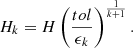 $$ \begin{aligned} H_k = H\left(\frac{tol }{\epsilon _k}\right)^\frac{1}{k + 1}. \end{aligned} $$