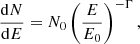 $$ \begin{aligned} \frac{\mathrm{d}N}{\mathrm{d}E} = N_0 \left(\frac{E}{E_0}\right)^{-\Gamma }, \end{aligned} $$
