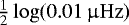 $\frac{1}{2}\log(0.01\,\upmu\mathrm{Hz})$