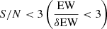 $ S/N < 3 \left(\frac{\mathrm{EW}}{\delta \mathrm{EW}} < 3\right) $