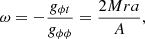 $$ \begin{aligned} \omega =-\frac{{{ g}_{\phi t}}}{{{ g}_{\phi \phi }}}=\frac{2Mra}{A}, \end{aligned} $$