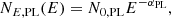 $$ \begin{aligned} N_{E,\mathrm{PL}}(E)=N_{0,\mathrm{PL}} E^{-\alpha _{\mathrm{PL}}}, \end{aligned} $$