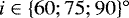 $i \in \lbrace 60; 75; 90 \rbrace^{\circ}$