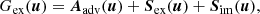 $$ \begin{aligned}&G_{\rm ex}(\boldsymbol{u}) = \boldsymbol{A}_{\rm adv}(\boldsymbol{u}) + \boldsymbol{S}_{\mathrm{ex} }(\boldsymbol{u}) + \boldsymbol{S}_{\mathrm{im} }(\boldsymbol{u}), \end{aligned} $$