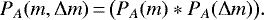 \begin{equation*}P_A(m,\Delta m)\,{=}\,\big(P_A(m)*P_A(\Delta m)\big).\end{equation*}