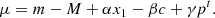 $$ \begin{aligned} \mu = m - M + \alpha x_1 - \beta c + \gamma p^t. \end{aligned} $$