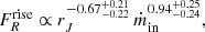$$ \begin{aligned} F_{R}^\mathrm{rise} \propto r_J^{{-0.67}_{-0.22}^{+0.21}}\, \dot{m}_{\rm in}^{{0.94}_{-0.24}^{+0.25}}, \end{aligned} $$