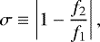 \begin{equation*}\sigma \equiv \left\lvert1 - \frac{f_2}{f_1}\right\rvert,\end{equation*}