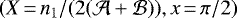 $(X\,{=}\, n_1/(2(\mathcal{A}+\mathcal{B})),x\,{=}\,\pi/2)$