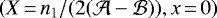 $(X\,{=}\,n_1/(2(\mathcal{A}-\mathcal{B})),x\,{=}\,0)$