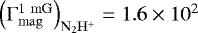 $\left(\Gamma_{\mathrm{mag}}^{1 \ \mathrm{mG}}\right)_{\mathrm{N}_2\mathrm{H}^+}=1.6\times 10^2$