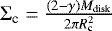 $\Sigma_{\textrm{c}} = \frac{(2-\gamma)M_{\mathrm{disk}}}{2 \pi R_{\textrm{c}}^2}$