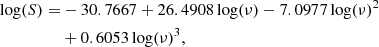 $$ \begin{aligned} \log (S) =&-30.7667 + 26.4908 \log (\nu ) -7.0977 \log (\nu )^2\nonumber \\& + 0.6053 \log (\nu )^3, \end{aligned} $$