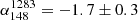 $ \alpha^{1283}_{148} = -1.7 \pm 0.3 $