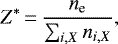 \begin{equation*} Z^*\,{=}\,\frac{n_{\textrm{e}}}{\sum_{i,X} n_{i,X}} ,\end{equation*}