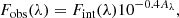 $$ \begin{aligned} F_{\mathrm{obs} }(\lambda ) = F_{\mathrm{int} }(\lambda )10^{-0.4A_\lambda } ,\end{aligned} $$