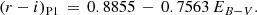 $$ \begin{aligned} (r-i)_\mathrm{P1} \,=\,0.8855\,-\,0.7563\,E_{B-V}. \end{aligned} $$