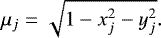\begin{equation*}\mu_j = \sqrt{1 - x_j^2 - y_j^2}.\end{equation*}
