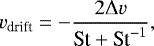 \begin{equation*}v_{\textrm{drift}} = - \frac{2 \Delta v}{\mathit{\textrm{St}} + \mathit{\textrm{St}}^{-1}},\end{equation*}