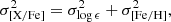 $$ \begin{aligned} \sigma ^{2}_{\rm [X/Fe]} = \sigma ^{2}_{\log \epsilon } + \sigma ^{2}_{\rm [Fe/H]} ,\end{aligned} $$