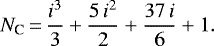 \begin{equation*}N_{\textrm{C}} \,{=}\,\frac{i^3}{3} + \frac{5 \, i^2}{2} + \frac{37 \, i}{6} + 1.\end{equation*}