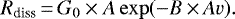 \begin{equation*} R_{\textrm{diss}}\,{=}\,G_0 \times A \exp(-B\,{\times}\, Av). \end{equation*}