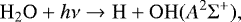 \begin{equation*}\mathrm{H_2O}+h\nu \rightarrow \mathrm{H} + \mathrm{OH} (A^{2}\Sigma^{+}) ,\end{equation*}