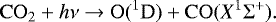 \begin{equation*}\mathrm{CO_2}+h\nu \rightarrow \mathrm{O}(^{1}\textrm{D}) + \mathrm{CO}(X^{1}\Sigma^{+}) .\end{equation*}