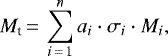 \begin{equation*}{M_{\textrm{t}}\,{=}\,\sum_{i\,{=}\,1}^{n} {a_i\cdot\sigma_i\cdot{M_i}}}, \end{equation*}
