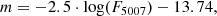 $$ \begin{aligned} {m=-2.5\cdot \log (F_{5007})-13.74 }, \end{aligned} $$