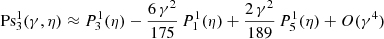 $$ \begin{aligned} \mathrm{Ps} _3^1(\gamma ,\eta )&\approx P_3^1(\eta ) - \frac{6\,\gamma ^2}{175} \, P_1^1(\eta ) + \frac{2\,\gamma ^2}{189} \, P_5^1(\eta ) + O(\gamma ^4) \end{aligned} $$