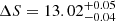 $ \Delta S = 13.02^{+0.05}_{-0.04} $