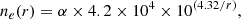 $$ \begin{aligned} n_e(r)=\alpha \times 4.2\times 10^4 \times 10^{(4.32/r)}, \end{aligned} $$