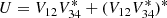 $$ \begin{aligned} U = {V}_{12} {V}_{34}^*+ ({V}_{12} {V}_{34}^*)^* \end{aligned} $$