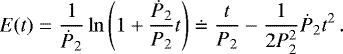 \begin{equation*}E(t) = {1\over \dot P_2}\ln\left({1 + {\dot P_2\over P_2} t}\right) \doteq {t\over P_2} - {1\over 2P_2^2}\dot P_2 t^2\,.\end{equation*}