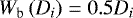 $W_{\textrm{b}}\left(D_i \right) = 0.5D_i$