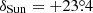 $ \delta_{\mathrm{Sun}}=+23{{\overset{\circ}{.}}}4 $