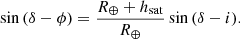 $$ \begin{aligned} \sin {(\delta - \phi )} = \frac{R_{\oplus }+h_\mathrm{sat} }{R_{\oplus }} \sin {(\delta - i)}. \end{aligned} $$