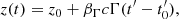 $$ \begin{aligned} z(t)=z_{\rm 0}+\beta _{\Gamma } c\Gamma (t^{\prime }-t^{\prime }_{\rm 0}), \end{aligned} $$