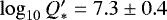 $\log_{10} Q\prime_* = 7.3\pm 0.4$