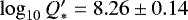 $\log_{10} Q\prime_* = 8.26 \pm 0.14$