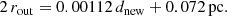 $$ \begin{aligned} 2\,r_{\rm out} = 0.00112\,d_{\rm new} + 0.072\,\mathrm{pc}. \end{aligned} $$