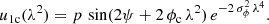 $$ \begin{aligned}&u_{\rm 1c}(\lambda ^2) = p \, \sin ({2\psi + 2\,\phi _{\rm c}\,\lambda ^{2})} \, e^{-2 \, \sigma _\phi ^{2} \, \lambda ^{4}} . \end{aligned} $$