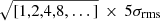 $ \sqrt{[1,2,4,8,\dots]}\,\times\,5\sigma_{{\mathrm{rms}}} $