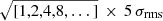 $ \sqrt{[1,2,4,8,\dots]}\,\times\,5\,\sigma_{\mathrm{{ rms}}} $
