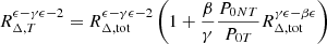 $$ \begin{aligned} R_{\Delta , T}^{\epsilon -\gamma \epsilon -2} = R_{\Delta , \mathrm{tot}}^{\epsilon -\gamma \epsilon -2} \left( 1+\frac{\beta }{\gamma } \frac{P_{0NT}}{P_{0T}} R_{\Delta , \mathrm{tot}}^{\gamma \epsilon -\beta \epsilon } \right) \end{aligned} $$