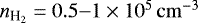 ${n_{{{\textrm{H}_2}}}}=0.5{-}1\times 10^{5}{{\,\rm cm^{-3}}}$